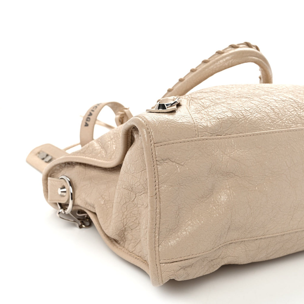 Agneau Classic Silver Hardware City Logo Strap Light Beige Black