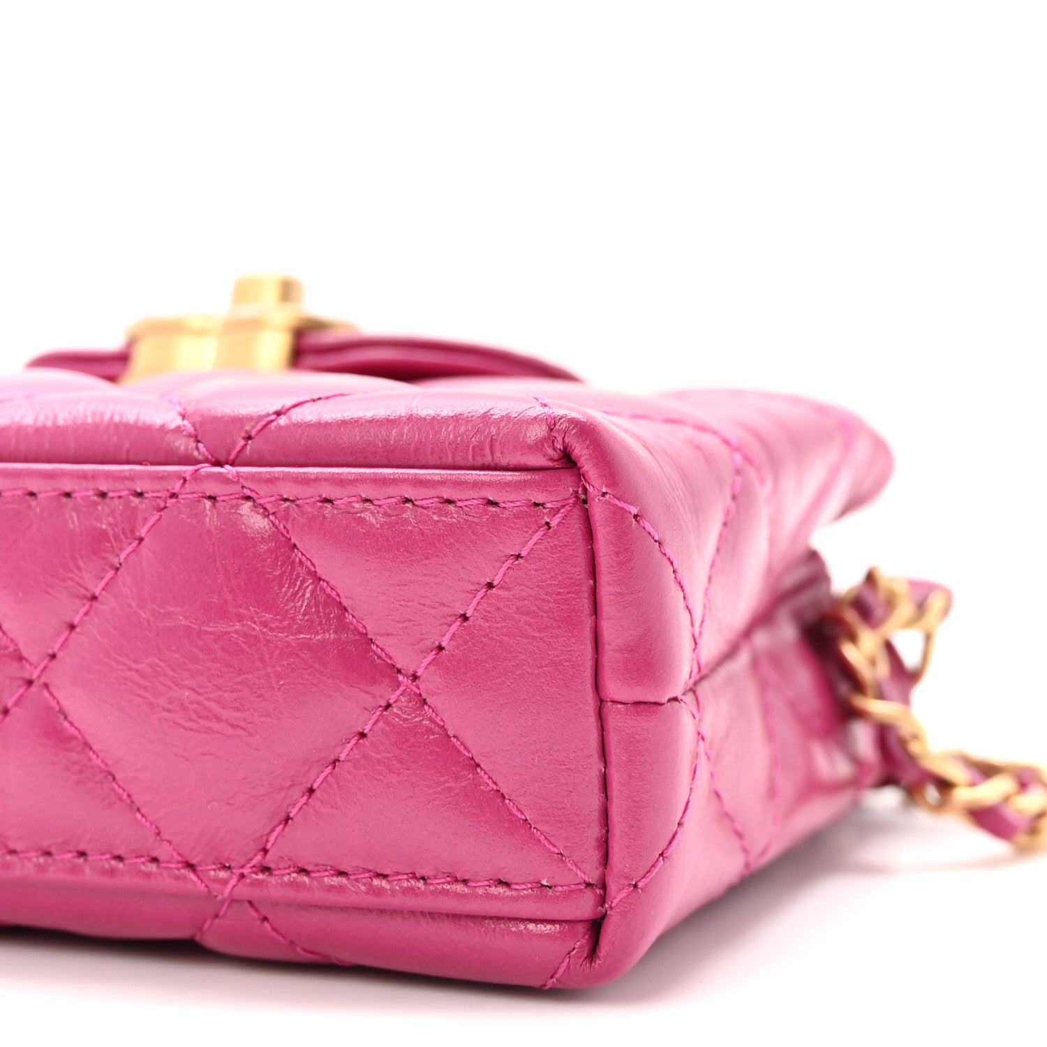 Shiny Aged Calfskin Quilted Mini Nano Kelly Shopper Dark Pink