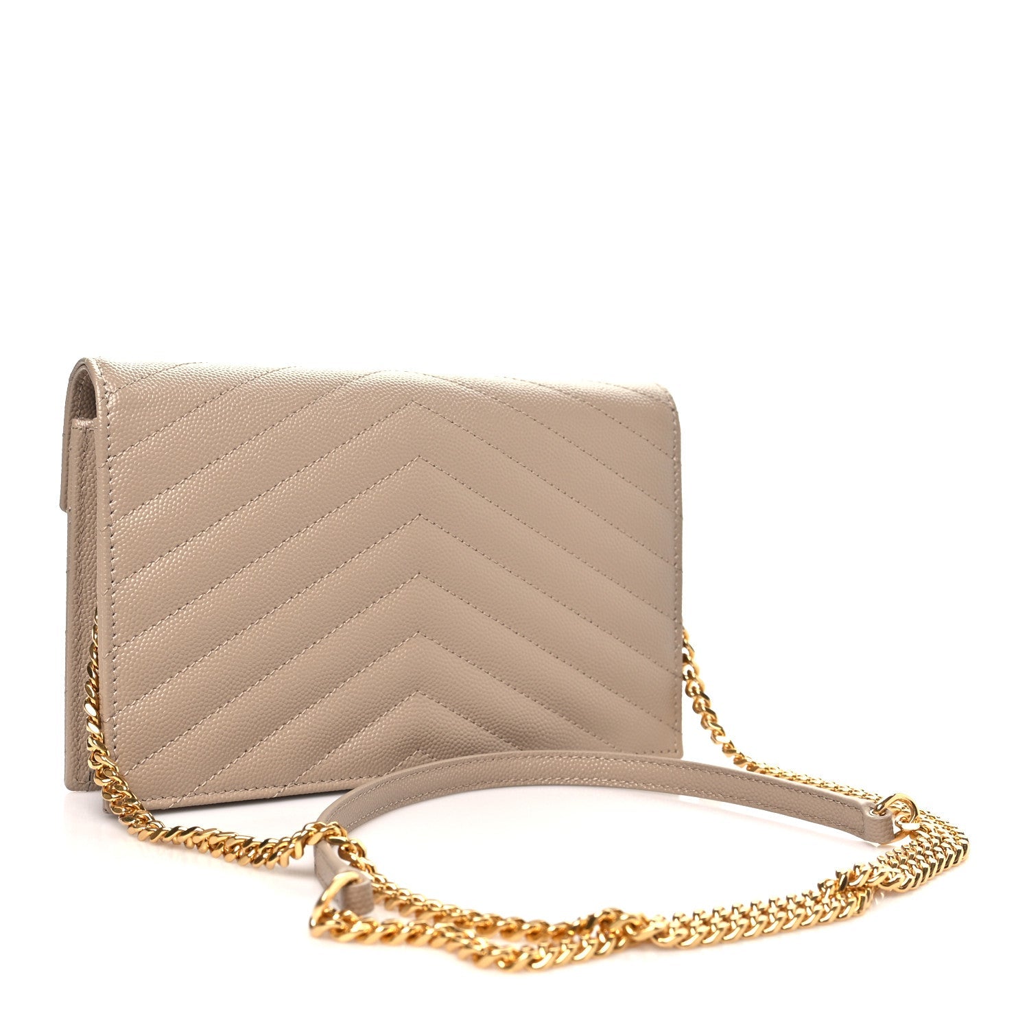 Grain De Poudre Matelasse Chevron Monogram Envelope Chain Wallet Dark Beige