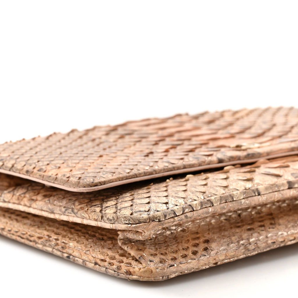 Metallic Snakeskin Wallet On Chain WOC Ivory Gold