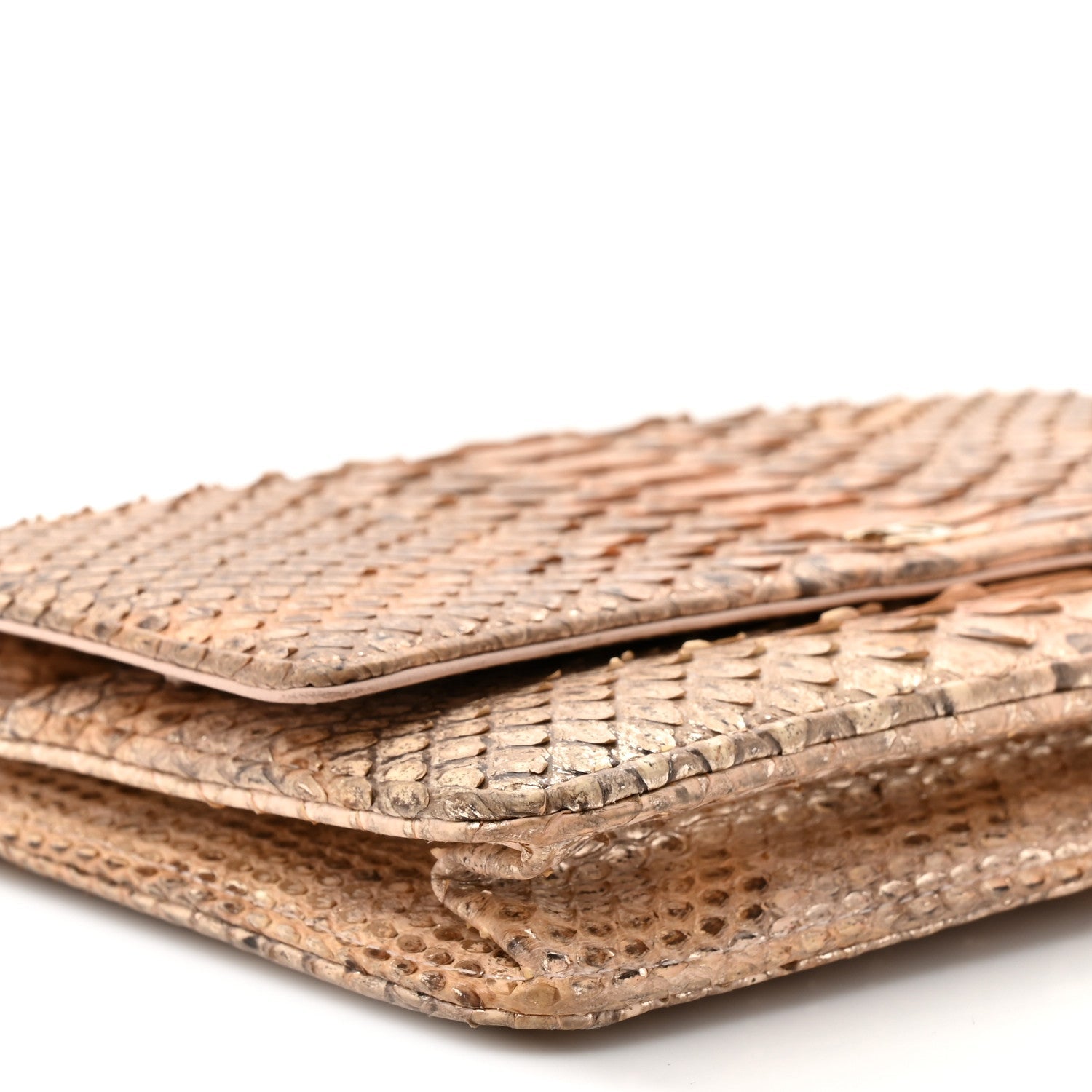 Metallic Snakeskin Wallet On Chain WOC Ivory Gold