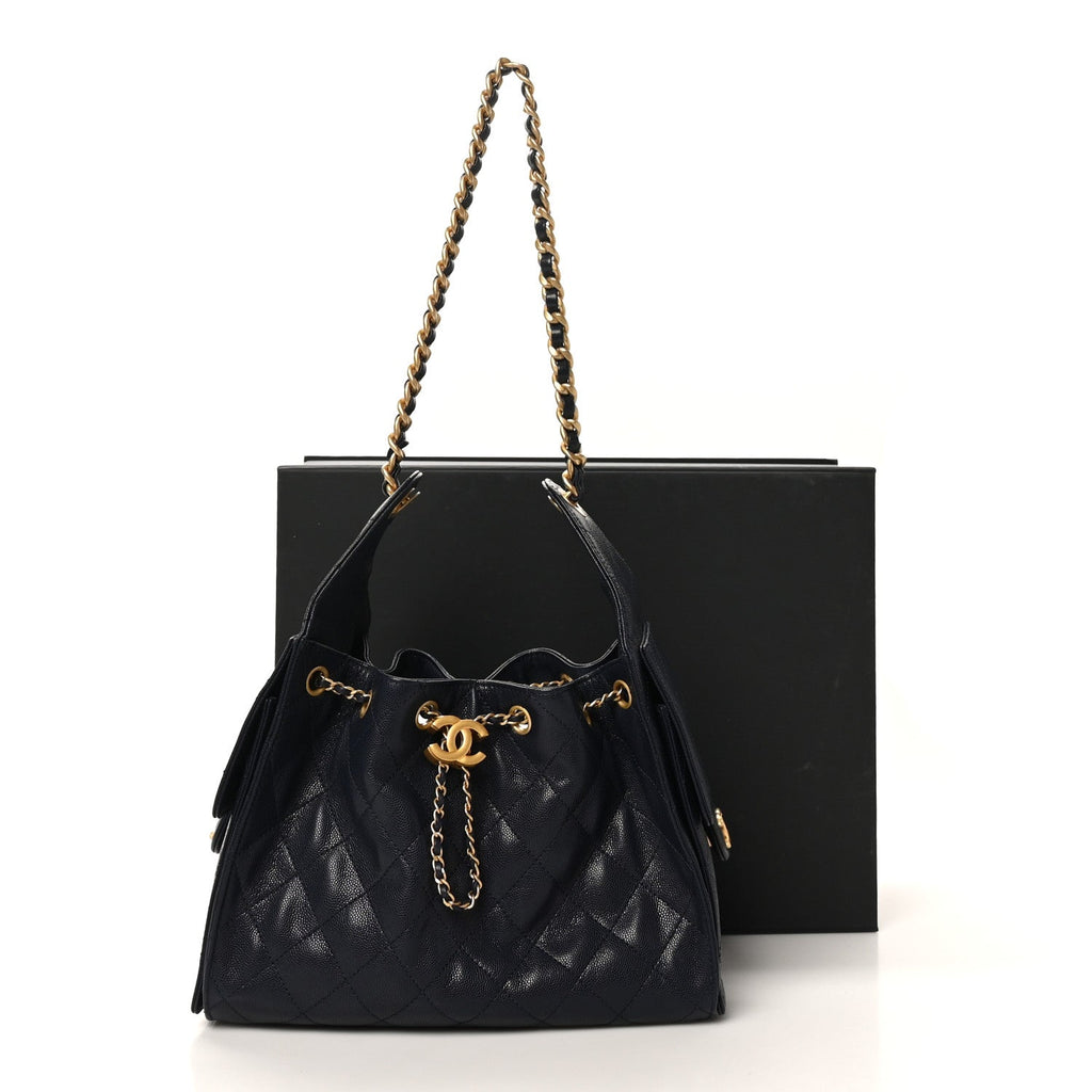 Caviar Quilted Small Chanel 25 Handbag Dark Navy