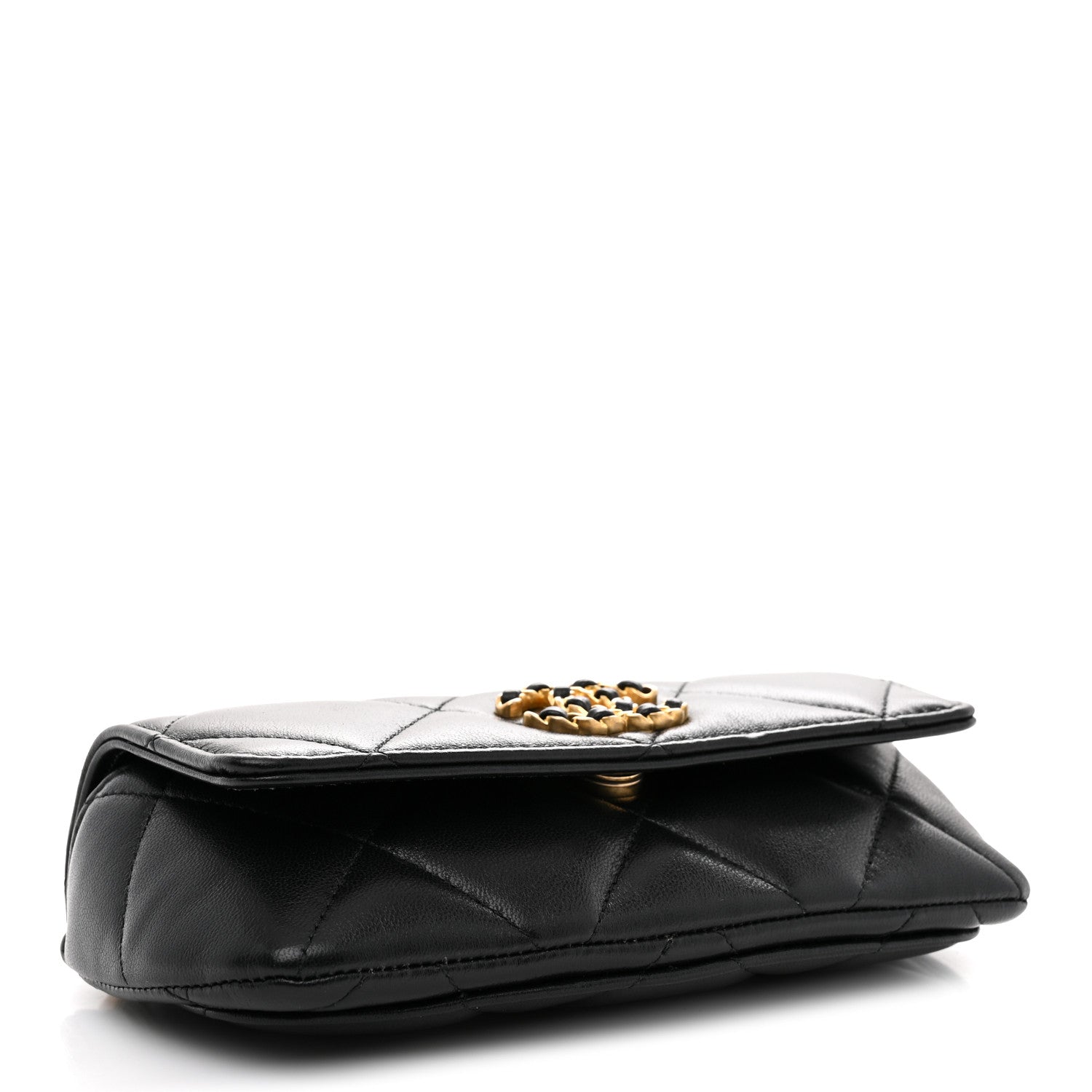 Goatskin Quilted Chanel 19 Glasses Case With Chain Black
