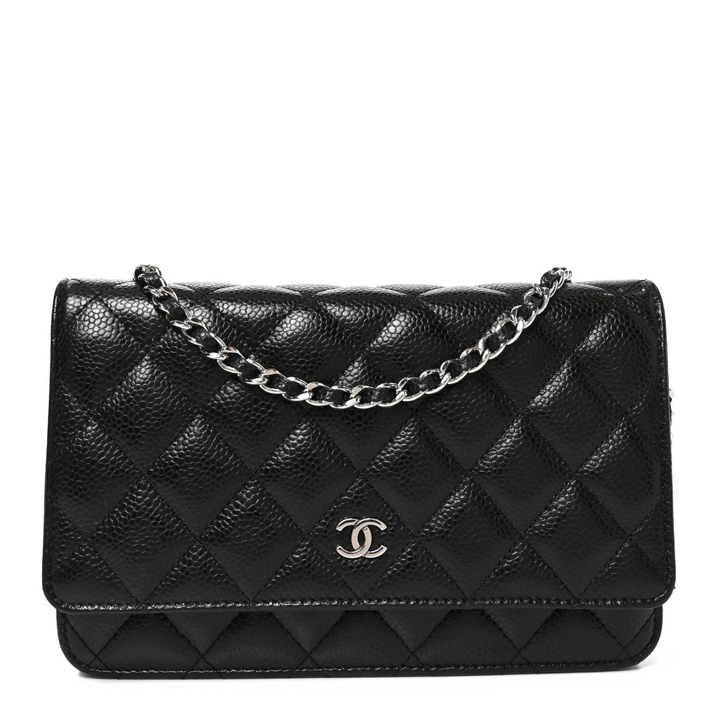 Caviar Quilted Wallet on Chain WOC Black