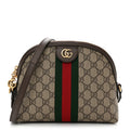GG Supreme Monogram Textured Dollar Calfskin Web Small Ophidia Dome Shoulder Bag Beige Ebony New Acero