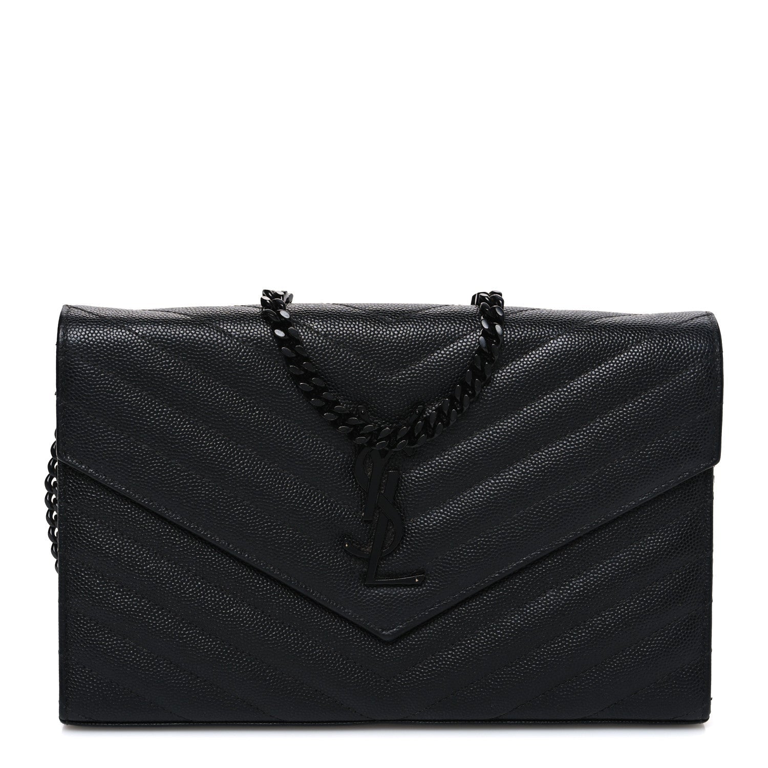 Grain De Poudre Matelasse Chevron Monogram Monochrome Envelope Chain Wallet Black