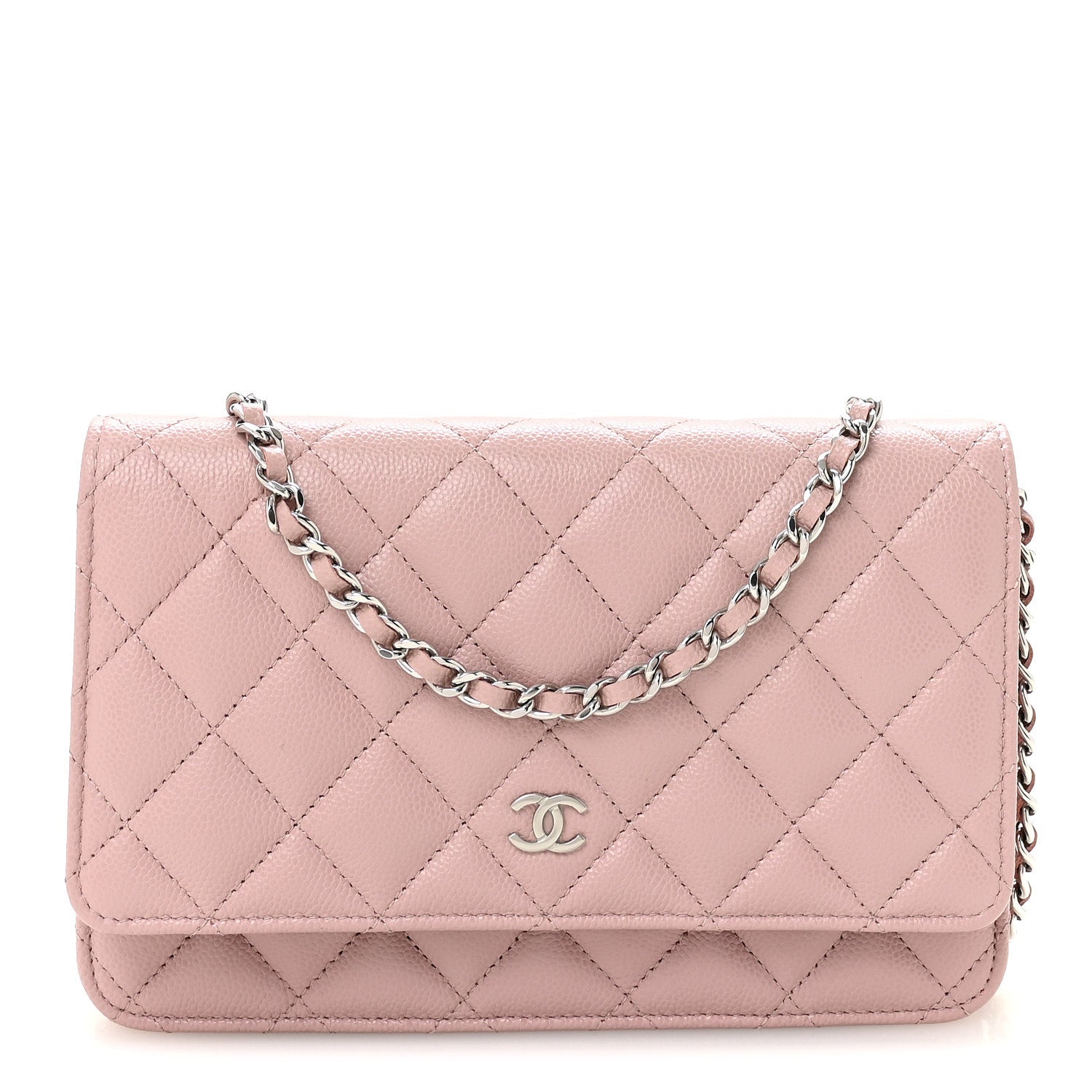Caviar Quilted Wallet on Chain WOC Light Pink