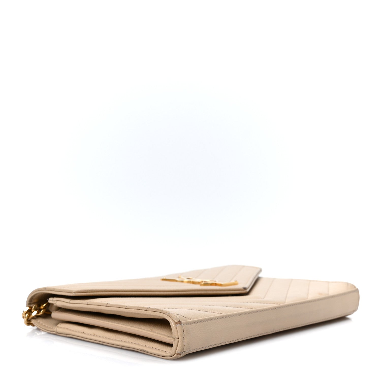 Grain De Poudre Matelasse Chevron Monogram Chain Wallet Dark Beige