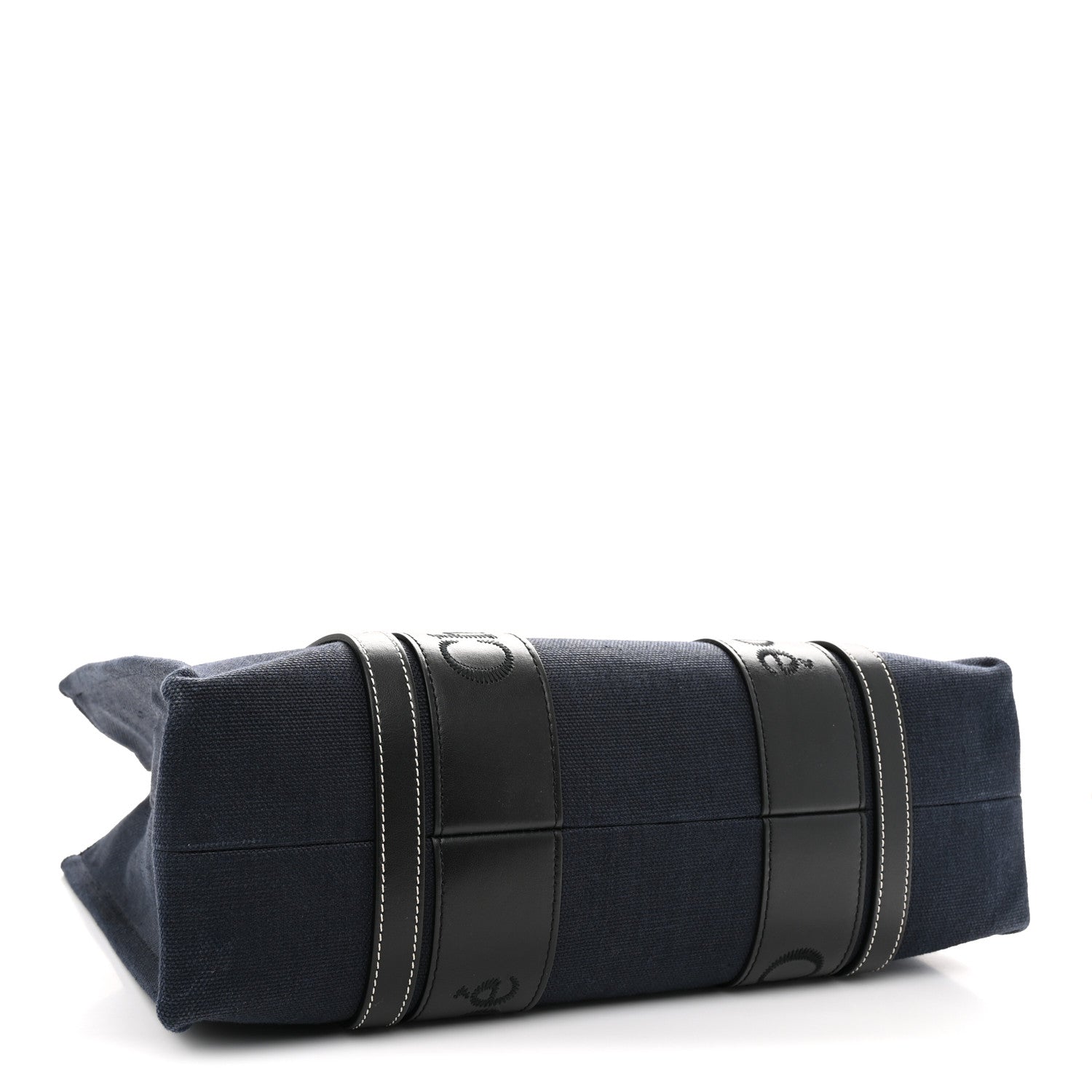 Cotton Shiny Calfskin Medium Woody Ribbon Tote Obscure Navy