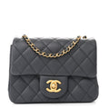 Lambskin Quilted Mini Pearl Crush Flap Dark Grey