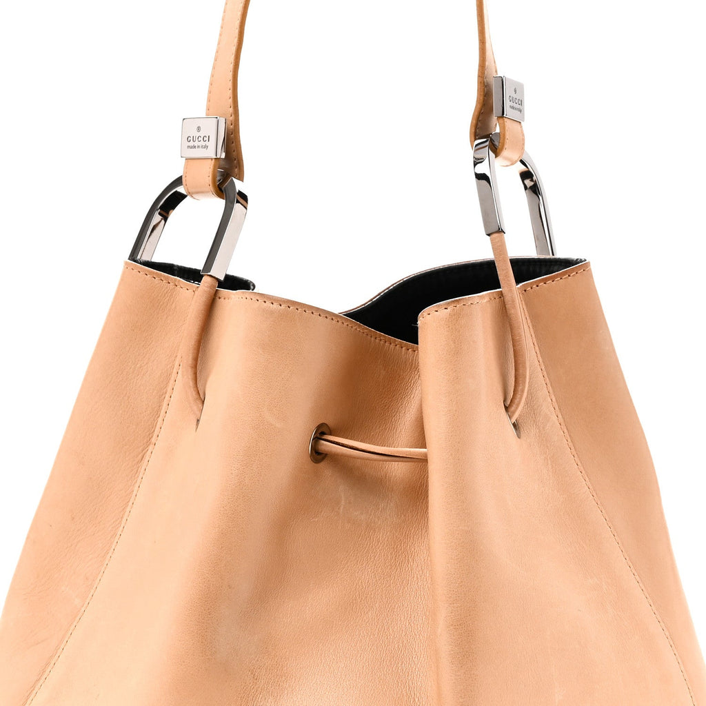 Calfskin Drawstring Small Drawstring Shoulder Bag Beige