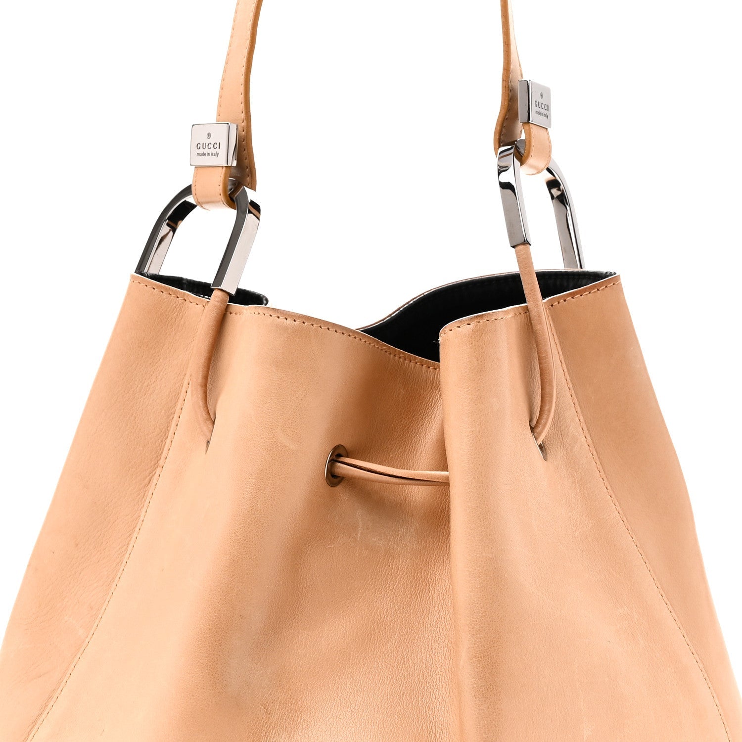 Calfskin Drawstring Small Drawstring Shoulder Bag Beige