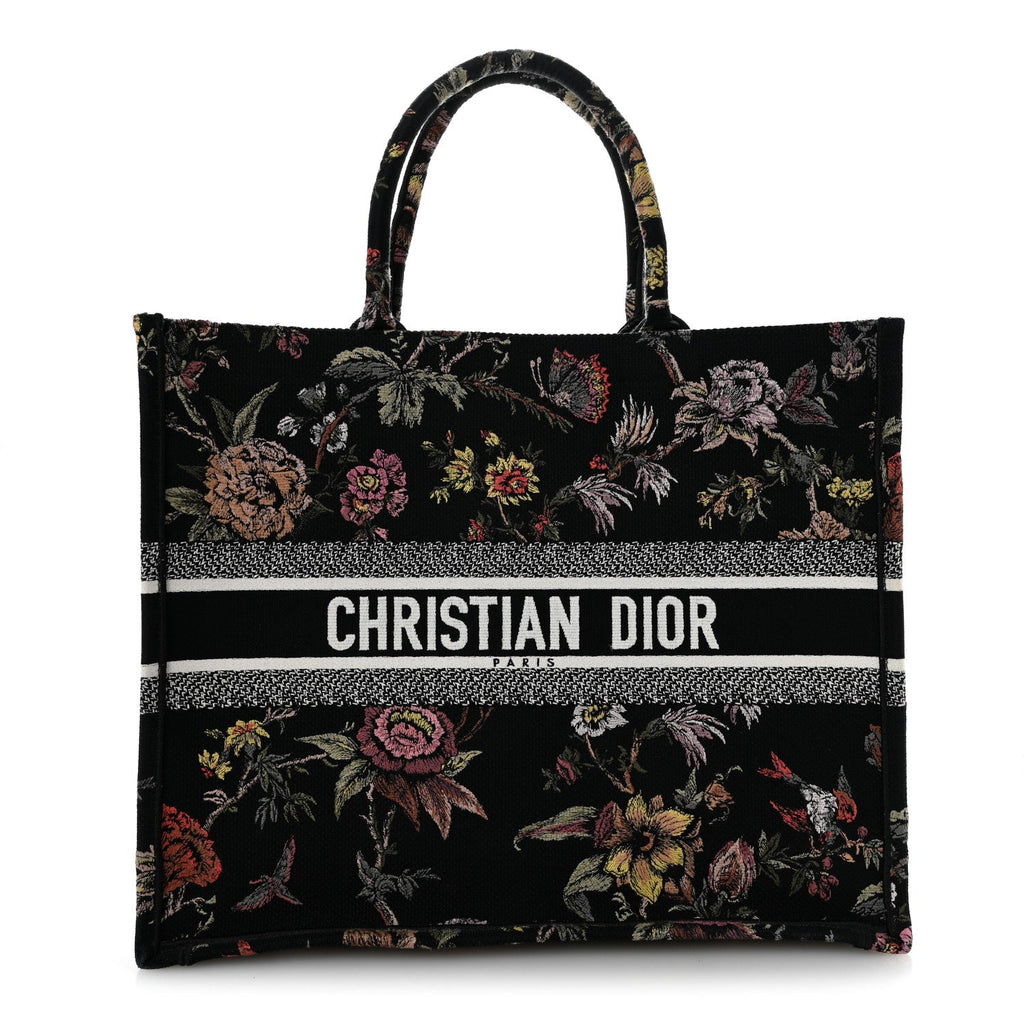 Canvas Jardin Botanique Embroidered Large Book Tote Black Multicolor