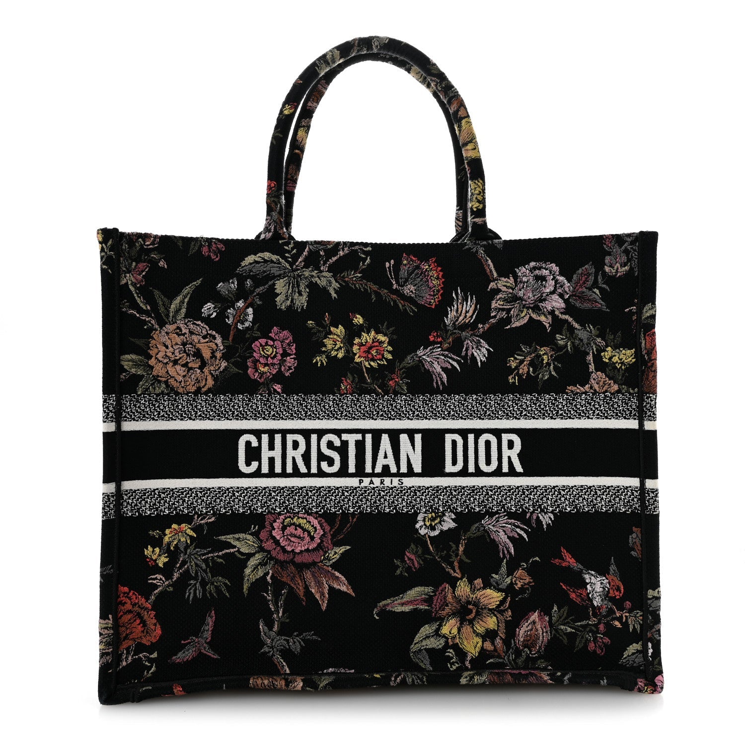 Canvas Jardin Botanique Embroidered Large Book Tote Black Multicolor