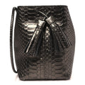 Metallic Snakeskin Small Double Tassel Bucket Bag Silver