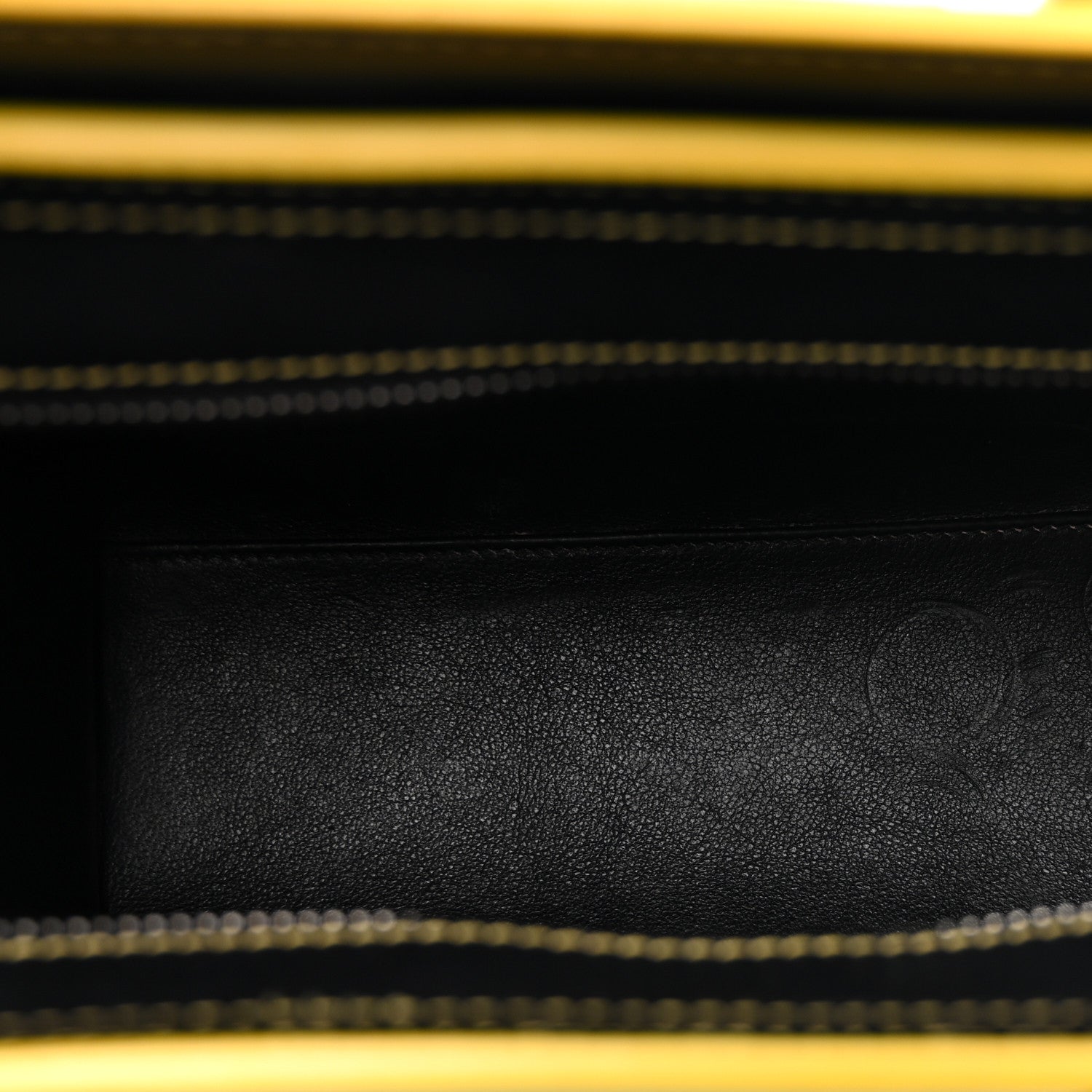 Satin Calfskin Nano Debossed Luggage Black Yellow