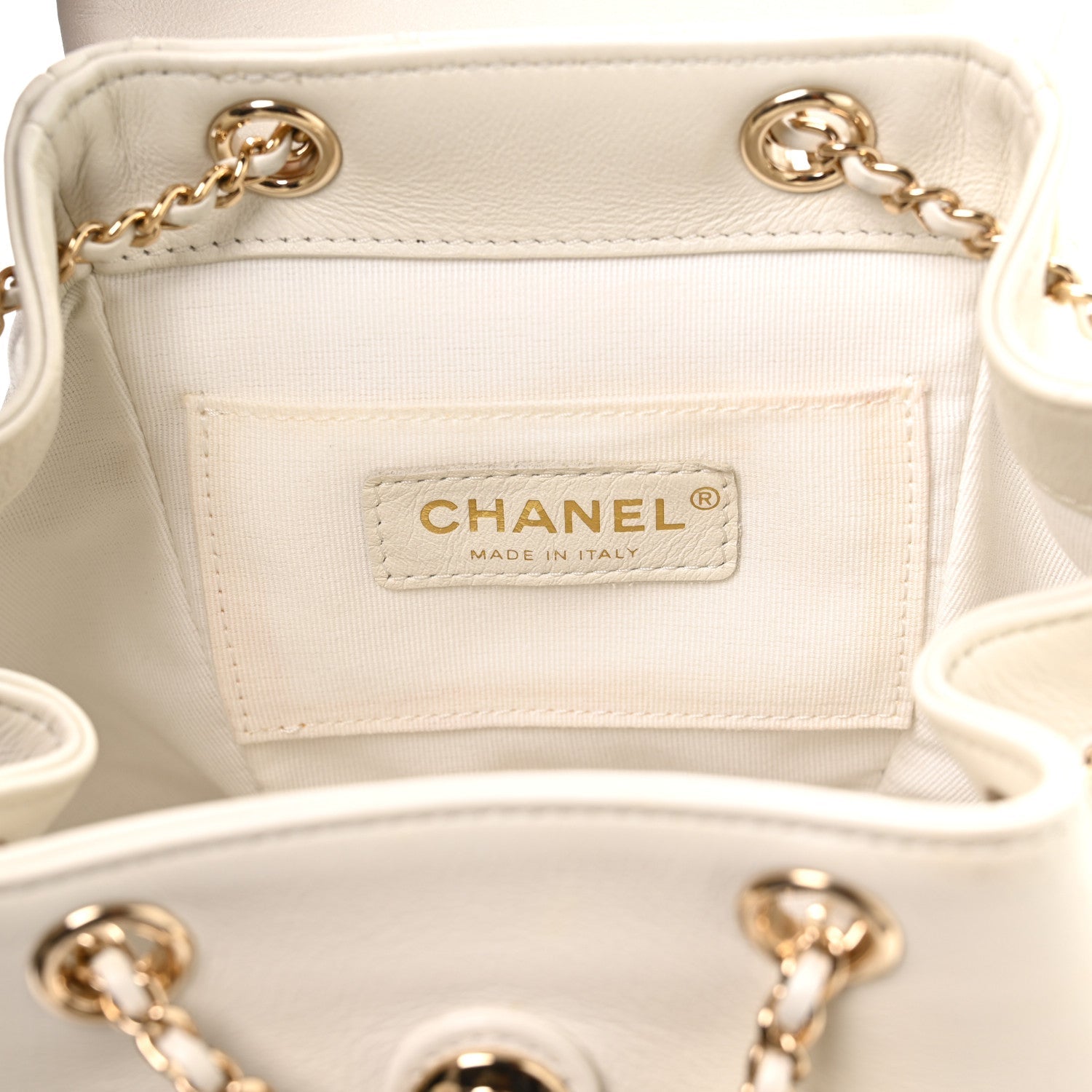 Lambskin Quilted Small Duma Drawstring Backpack White