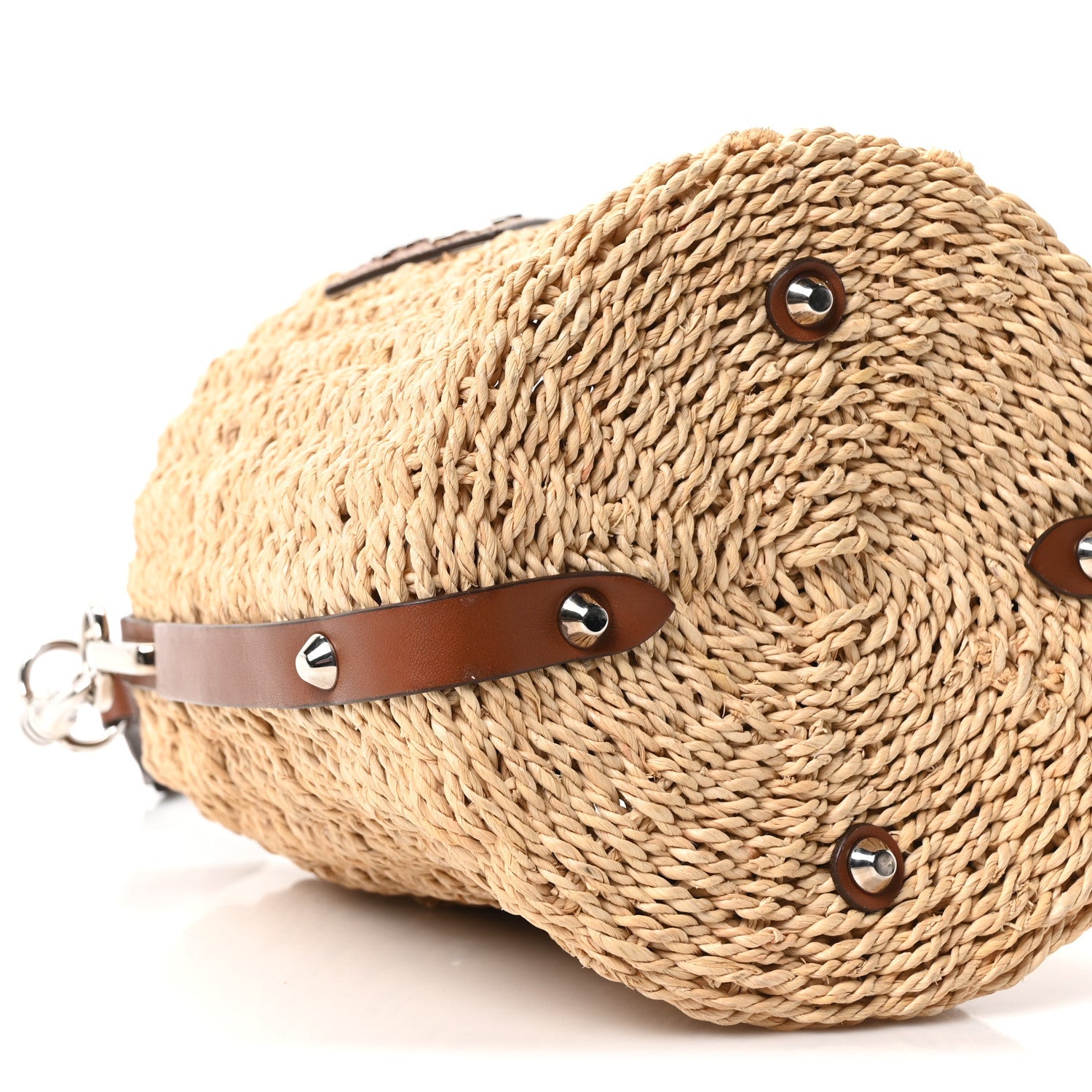 Paglia Vitello Woven Braided Bucket Bag Naturale Cognac