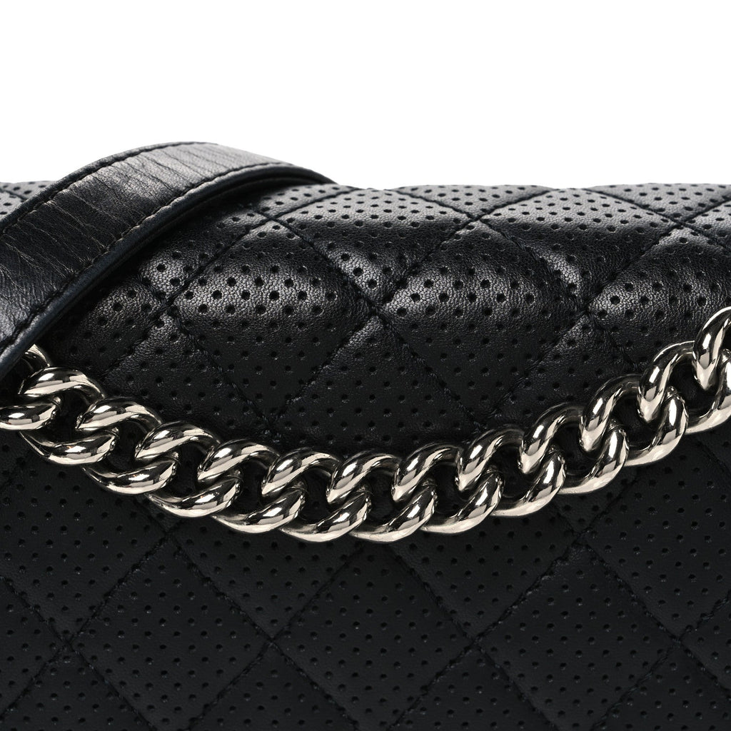 Lambskin Perforated Quilted New Medium Boy Flap Black
