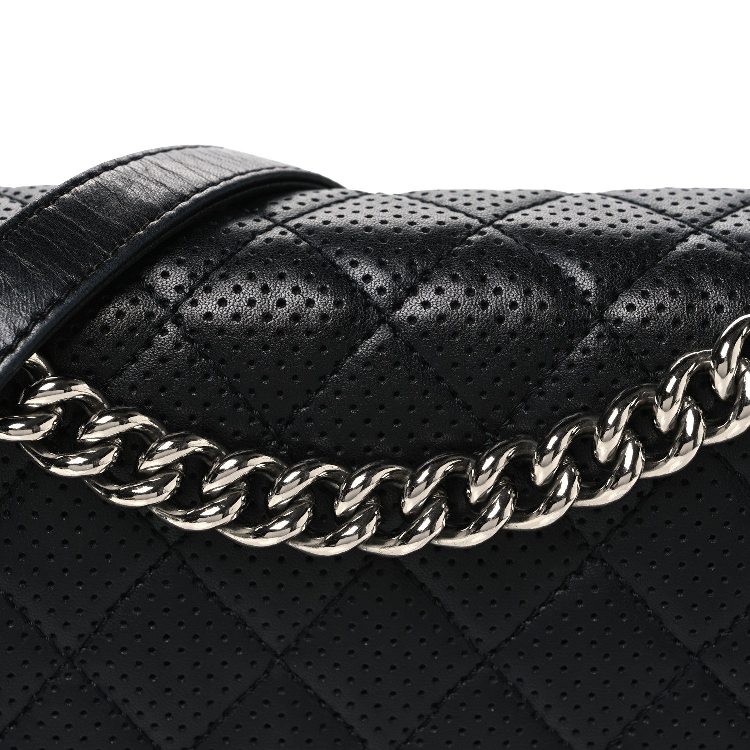 Lambskin Perforated Quilted New Medium Boy Flap Black