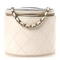 Lambskin Quilted Round Small Vanity Case With Chain White Black