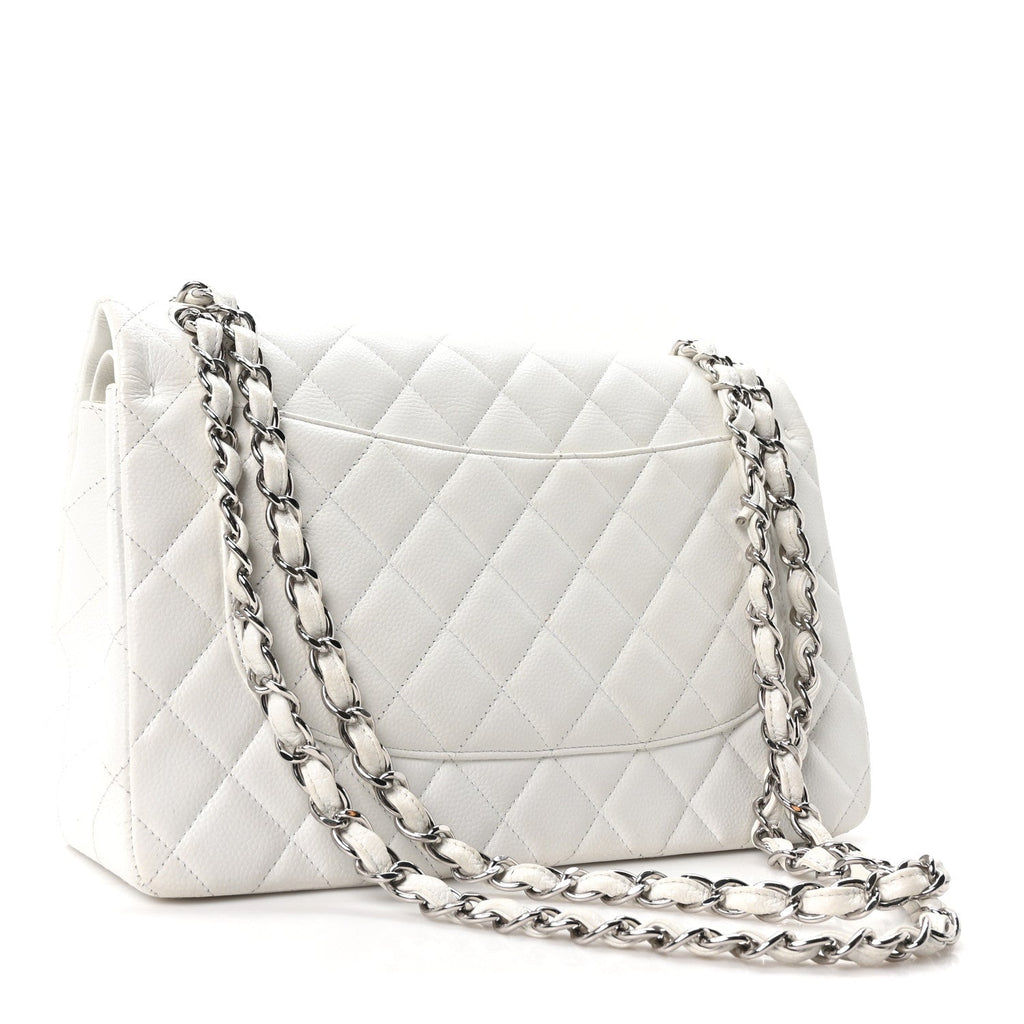 Caviar Quilted Jumbo Double Flap White