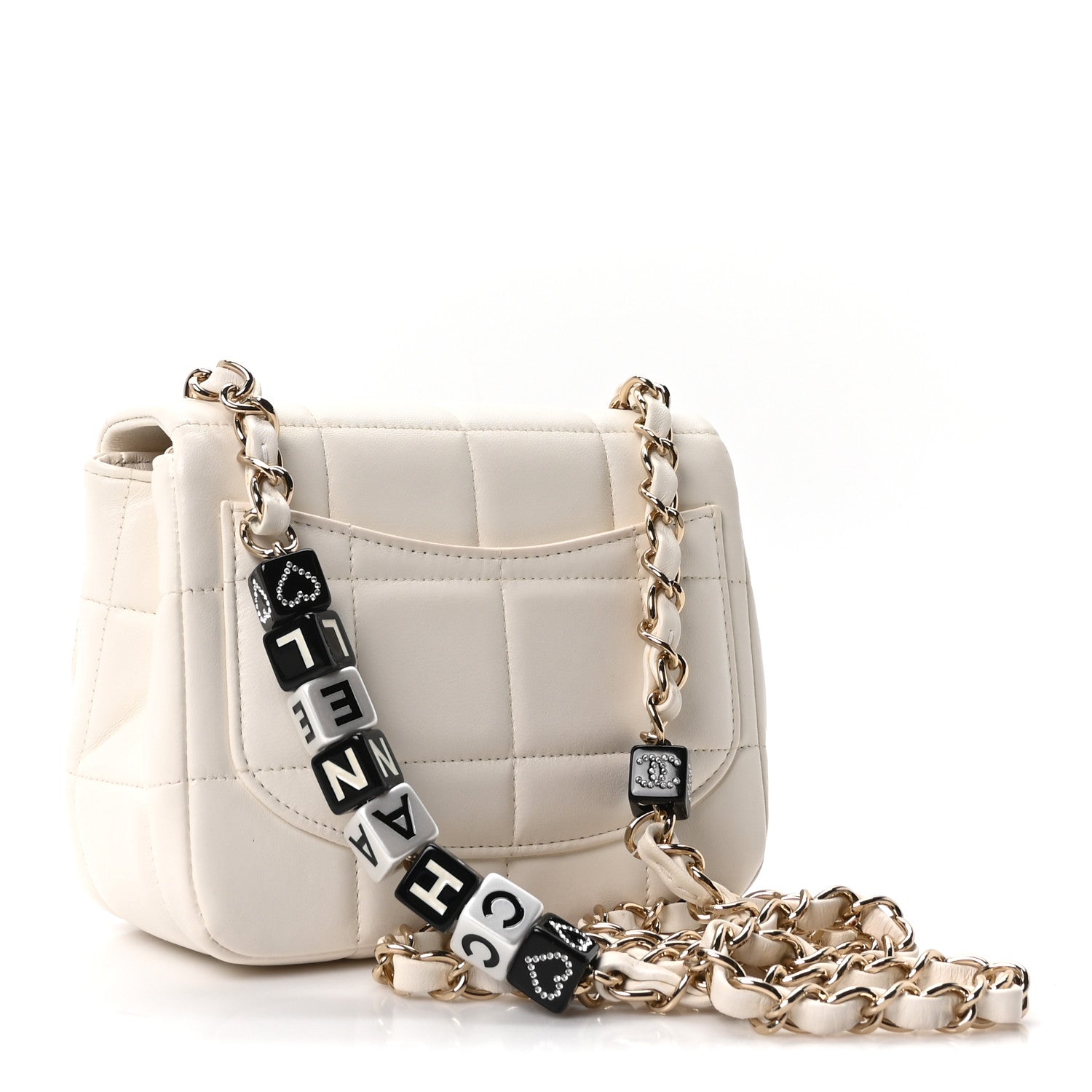 Lambskin Resin Crystal Square Quilted Monacoco Mini Square Flap White
