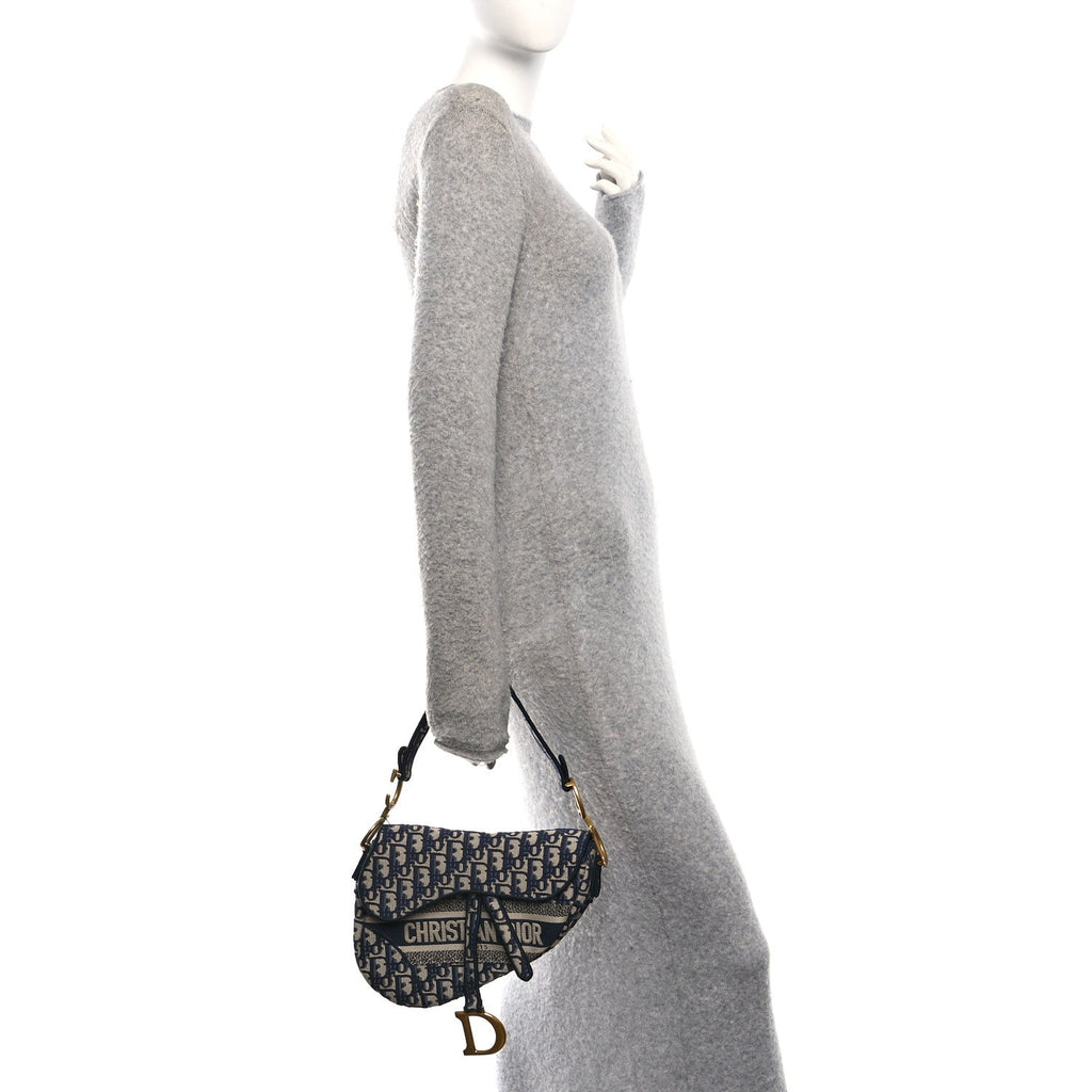 Oblique Embroidered Saddle Bag Blue