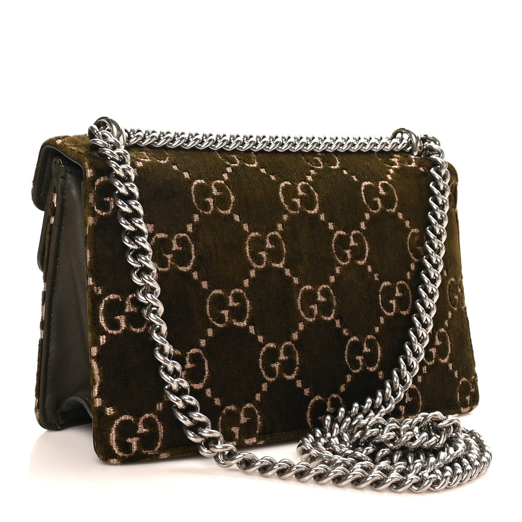 Velvet Moon Calfskin Crystal GG Monogram Small Dionysus Shoulder Bag Dark Olive Rose Gold