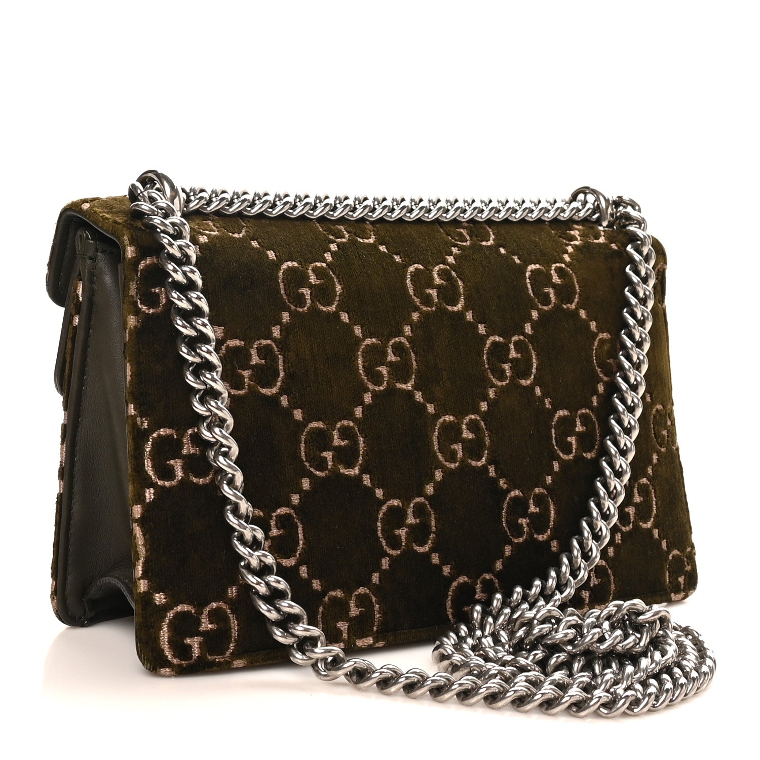 Velvet Moon Calfskin Crystal GG Monogram Small Dionysus Shoulder Bag Dark Olive Rose Gold