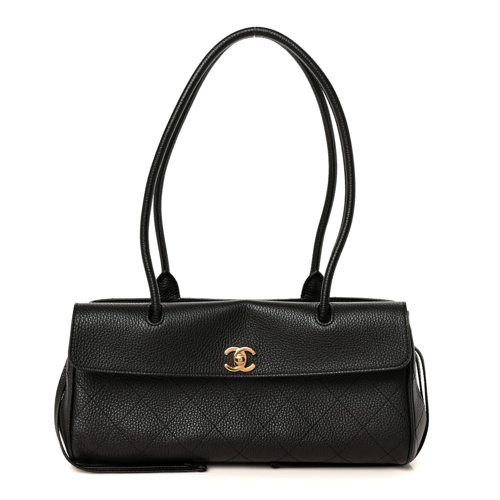 Grained Calfskin Stitched Urban Essentials Small Shopping Bag Black
