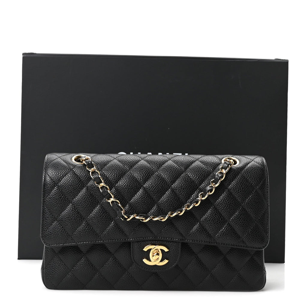 Caviar Quilted Medium Double Flap Black