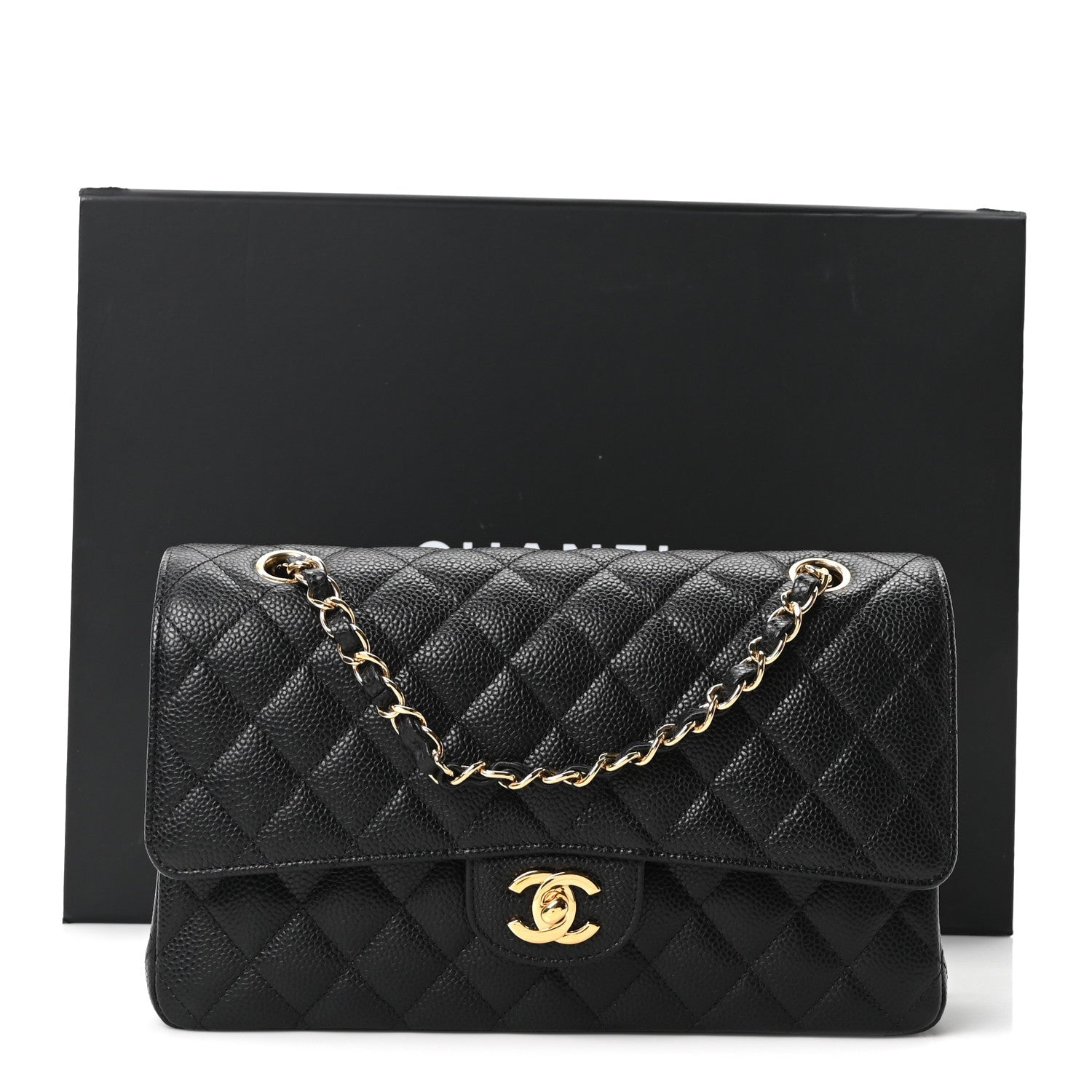 Caviar Quilted Medium Double Flap Black
