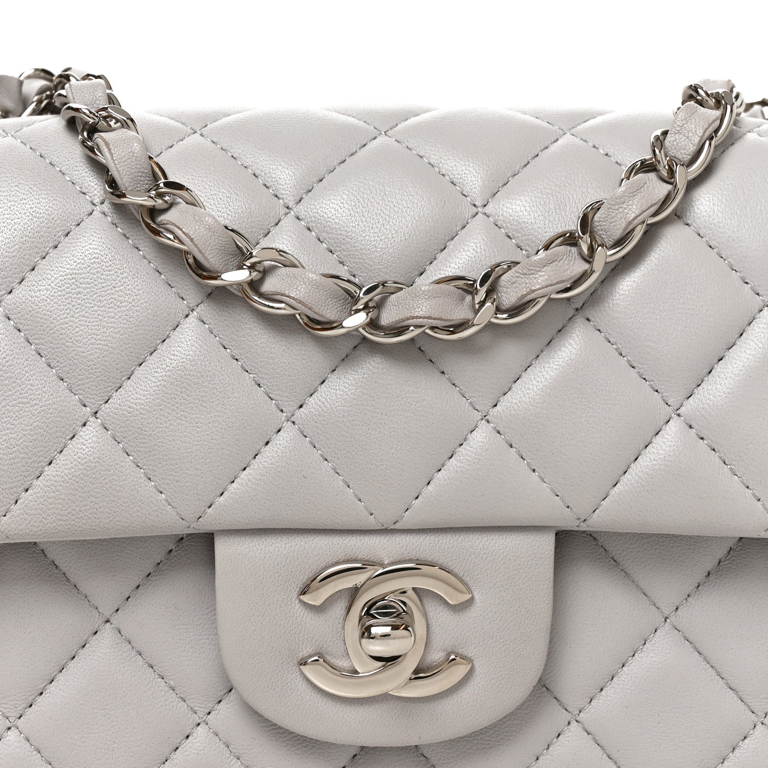 Lambskin Quilted Mini Rectangular Flap Light Grey