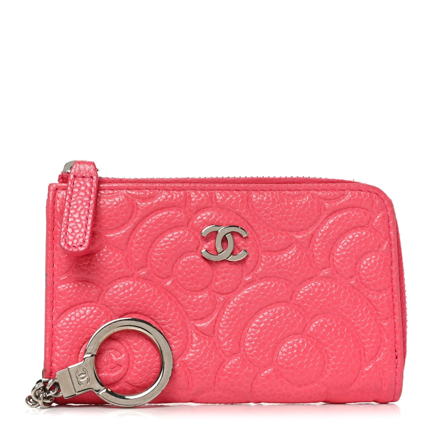 Caviar Camellia Embossed Key Holder Case Pink