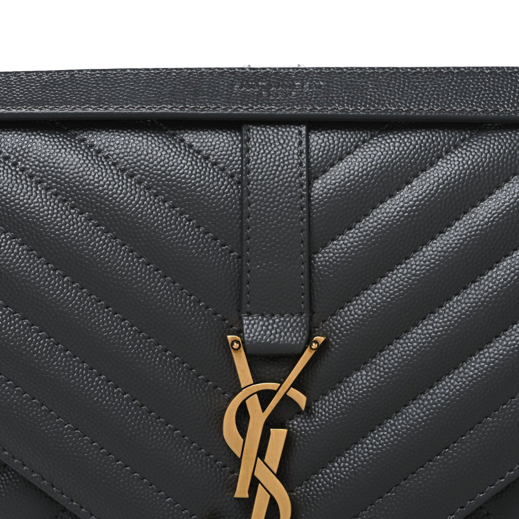 Grain De Poudre Textured Mixed Matelasse Triquilt Large Monogram Satchel Anthracite