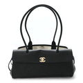 Grained Calfskin Stitched Urban Essentials Small Shopping Bag Black