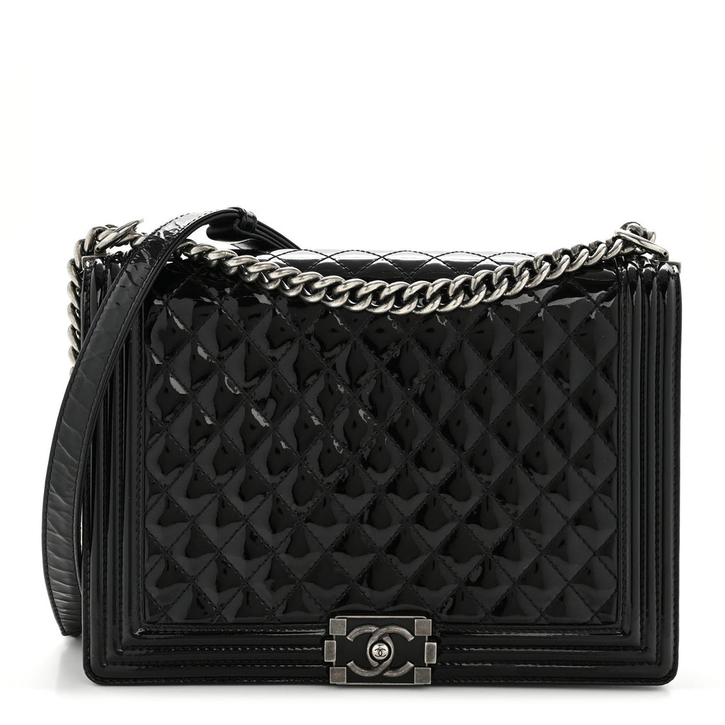 Patent Quilted Large Boy Flap Black