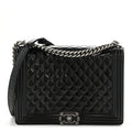 Patent Quilted Large Boy Flap Black