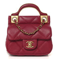 Calfskin Quilted Lady Handle Flap Card Holder With Chain Dark Pink