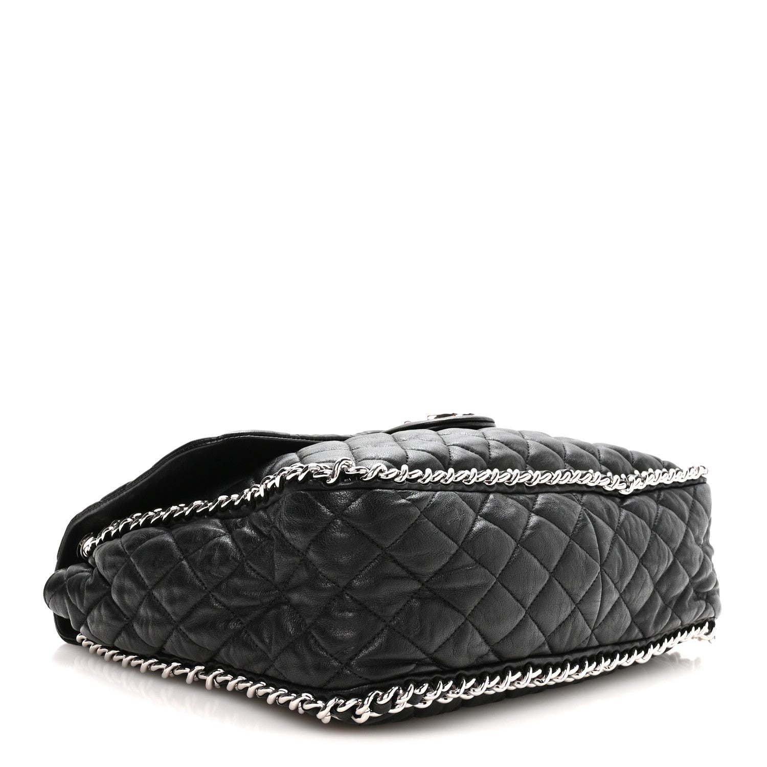 Washed Lambskin Quilted Maxi Chain Around Flap Black