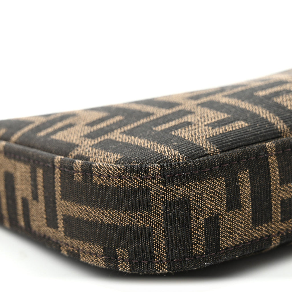 Fabric Jacquard Vitello Grace FF 1974 Baguette Pouch Tobacco Moro Sand