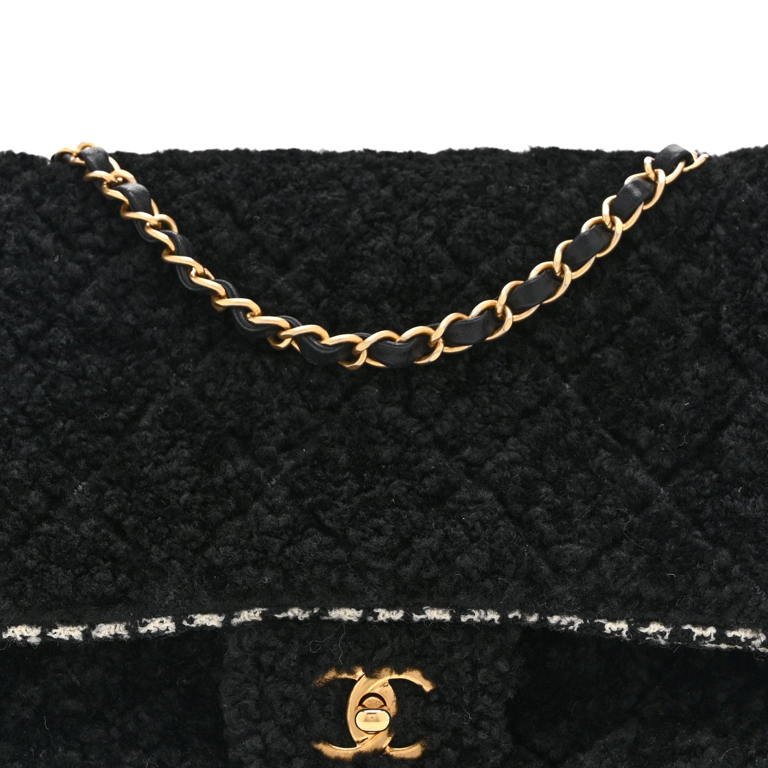 Shearling Tweed Jumbo Single Flap Black White