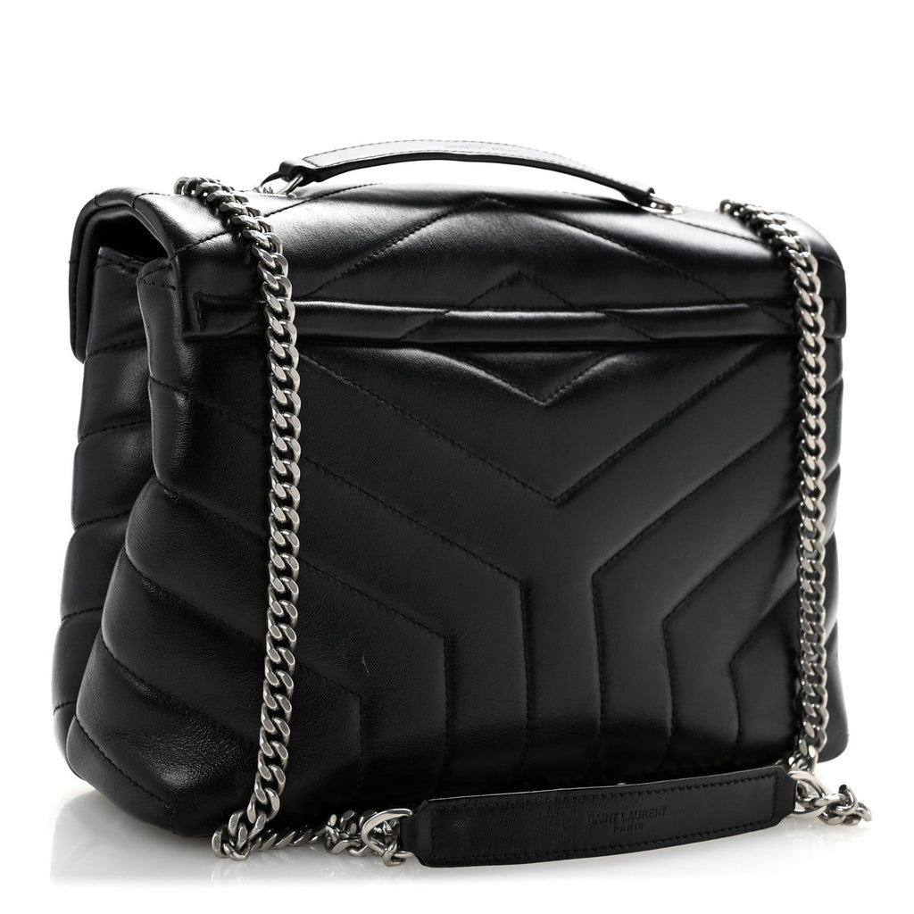 Calfskin Y Quilted Monogram Small Loulou Chain Satchel Black