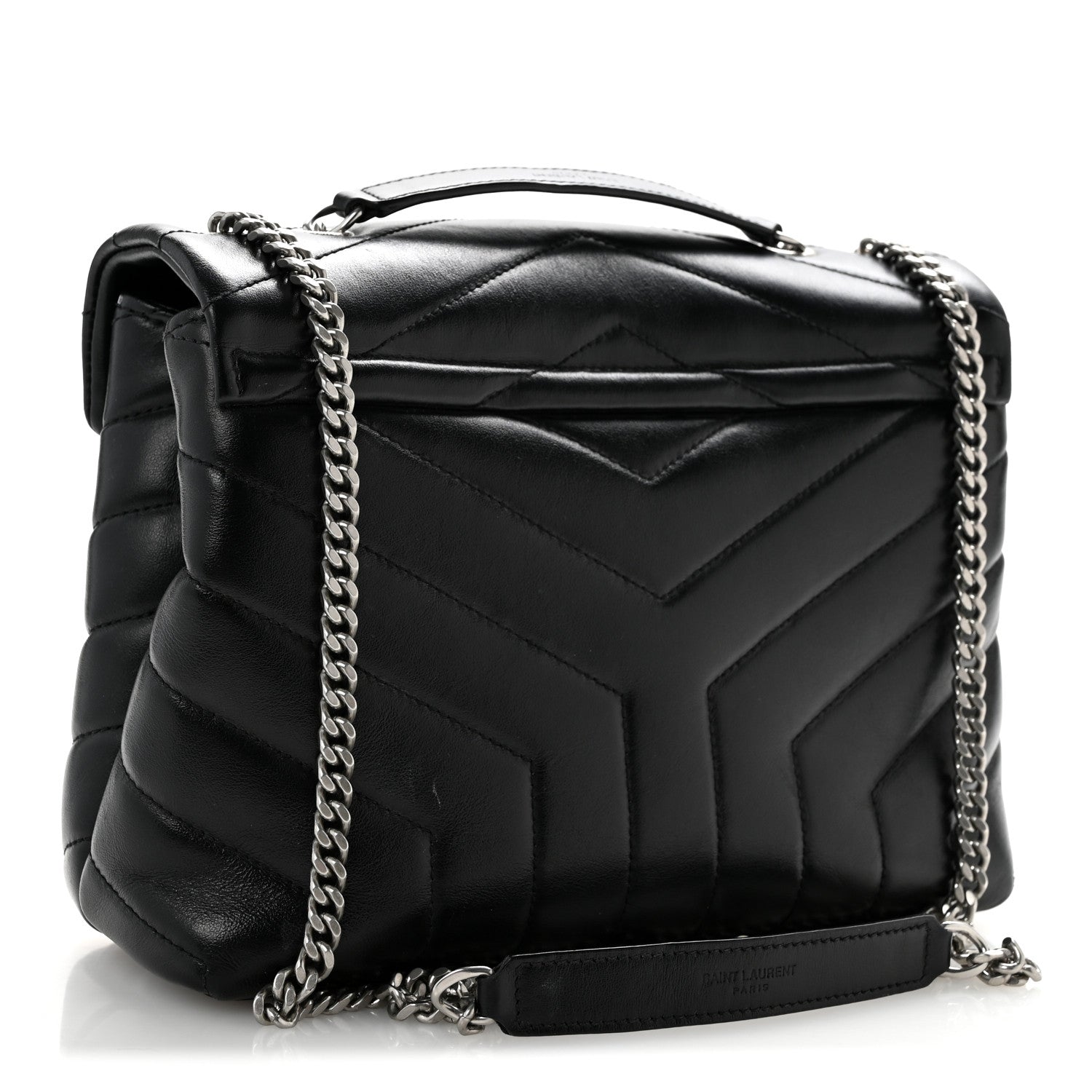 Calfskin Y Quilted Monogram Small Loulou Chain Satchel Black