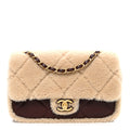 Shearling Lambskin Quilted Furry Coco Flap Beige Dark Brown