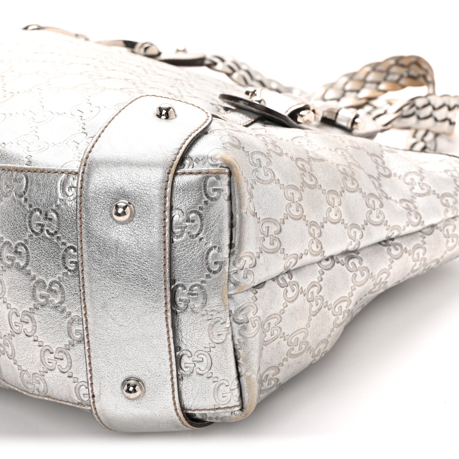 Metallic Guccissima Medium Pelham Shoulder Bag Silver