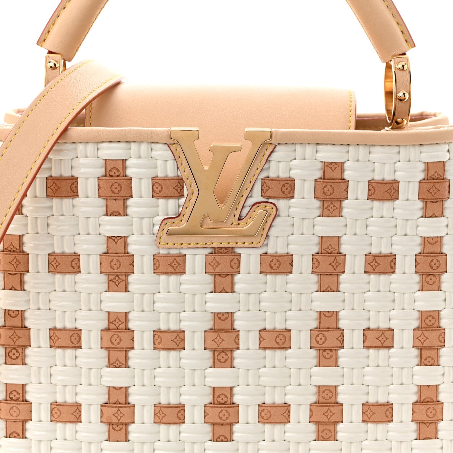 Woven Calfskin Heavenly Capucines BB White Natural