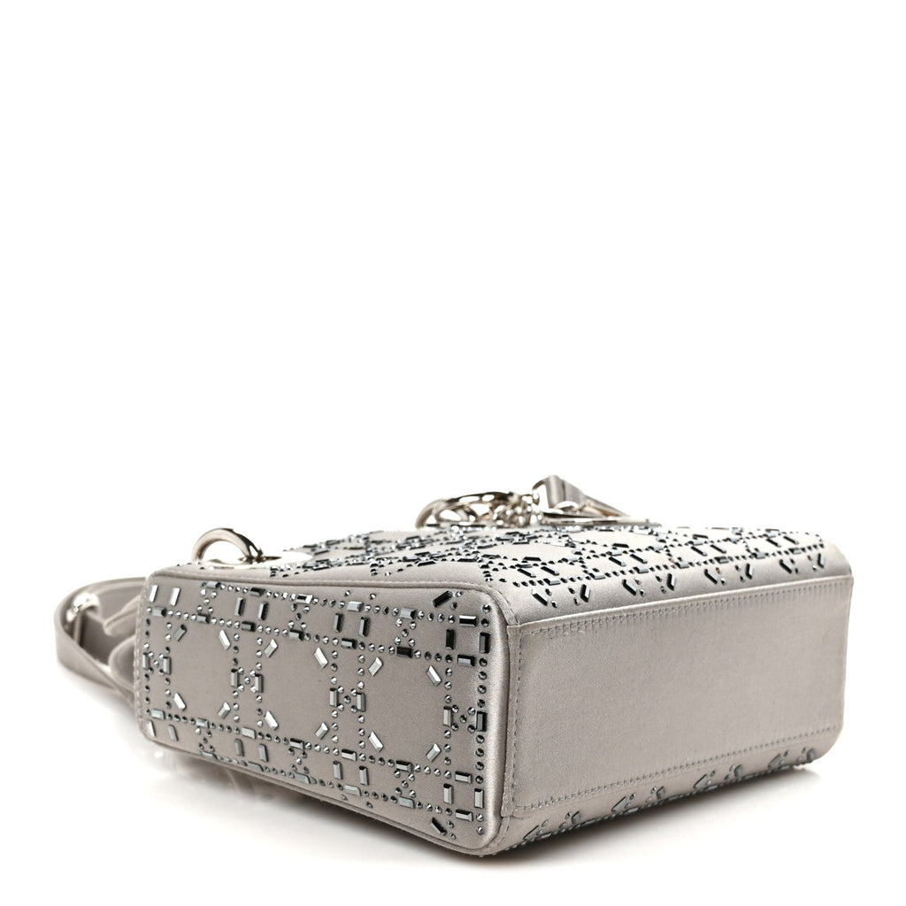 Satin Crystal Cannage Mini Lady Dior Gray