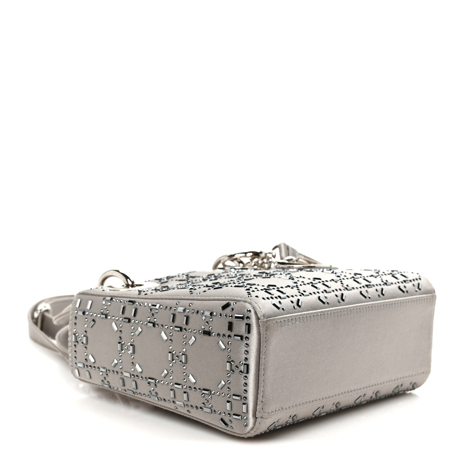 Satin Crystal Cannage Mini Lady Dior Gray